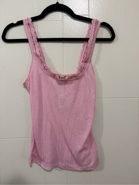 Free People Intimately Pink Lace-Trim Ribbed Tank Top - Women